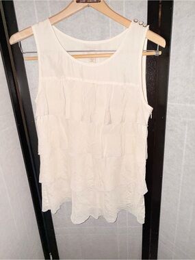 J. Crew Ivory Tiered Ruffle Tank Top